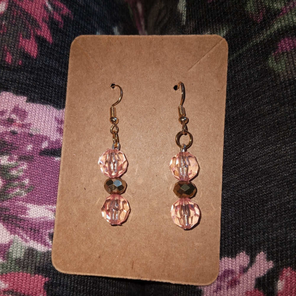 hand crafted New Pink Rose Gold iridescent Crystal statement earrings